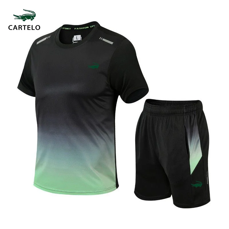 

CARTELO Men's Fitness Set Ice Silk Quick Drying T-shirt Set Men's Running Sports Set Gym Sports Training Set