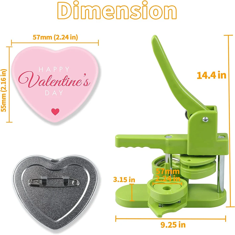 57MM Badges Button Maker Machine, Heart-Shaped Pin Badges Making Machine, DIY Pin Button Punch Press for Art Handicraft Making