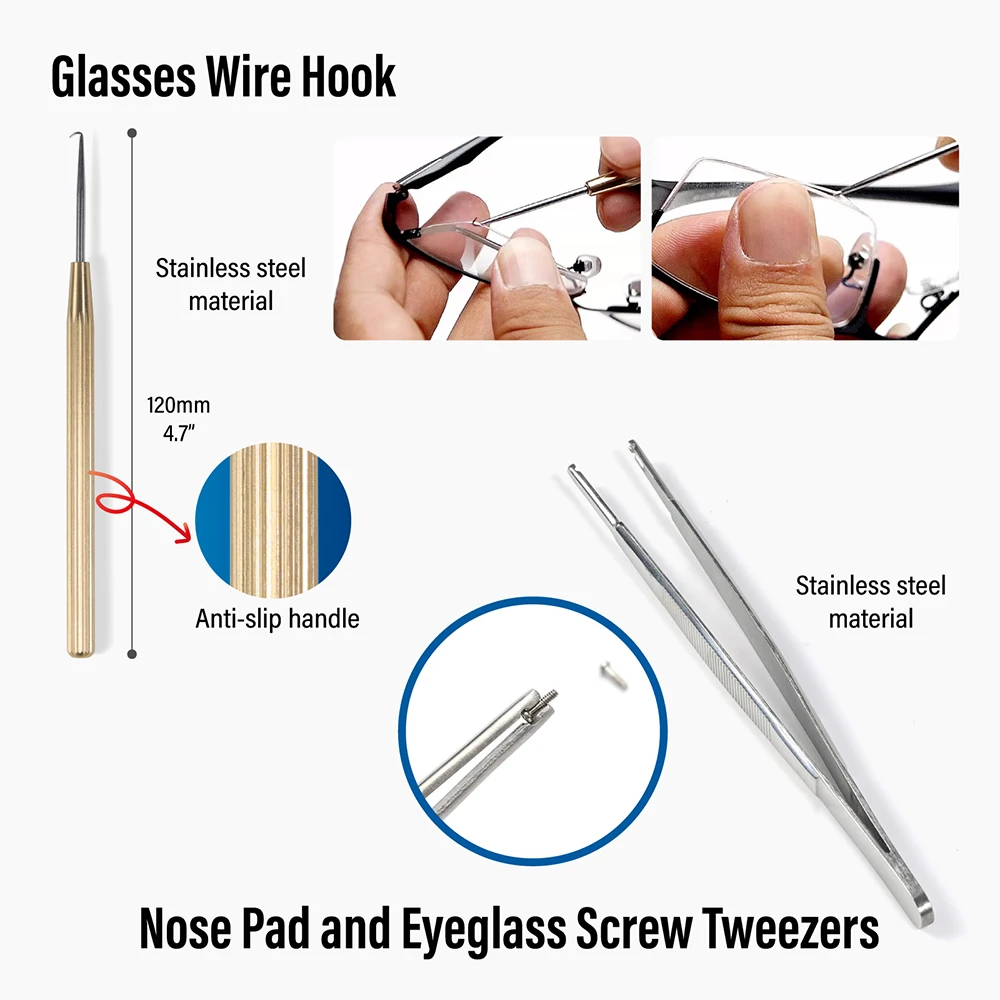 Optical Glasses Repair Plier Screwdriver Tweezer Wire Hook Set Eyeglasses Maintenance Hand Tool Kit Nylon Pocket