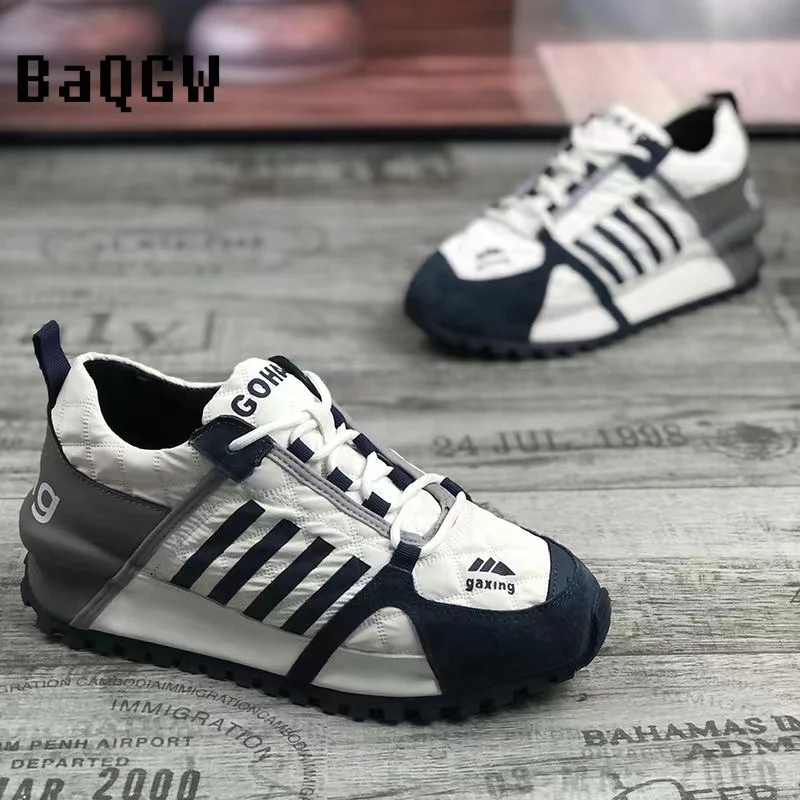 Gestreiftes Design Männer Chunky Sneakers Mode Brief Casual Leder Stoff Obermaterial Erhöhte interne Abdeckung Boden Plattform_voghion.com