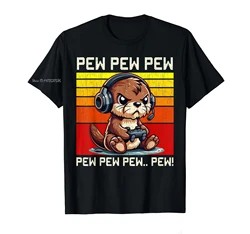 Retro Otter Gamer Graphic Unisex Cotton Tee - Oversized & Comfy Design - S (Black)
