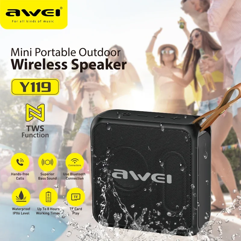 Awei Portable Wireless Sound Box Y119 Outdoor MINI Soundbar Loudspeaker Stereo Bass Speaker Support TF Card