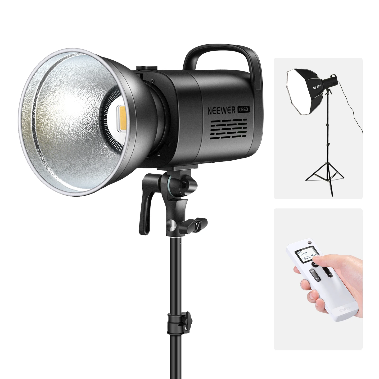 

Neewer CB60 60W LED Video Light,5600K Led Continuous Light Kit with Bowens Mount,2.4G Wireless Remote,Softbox,Stand,6500 Lux@1m