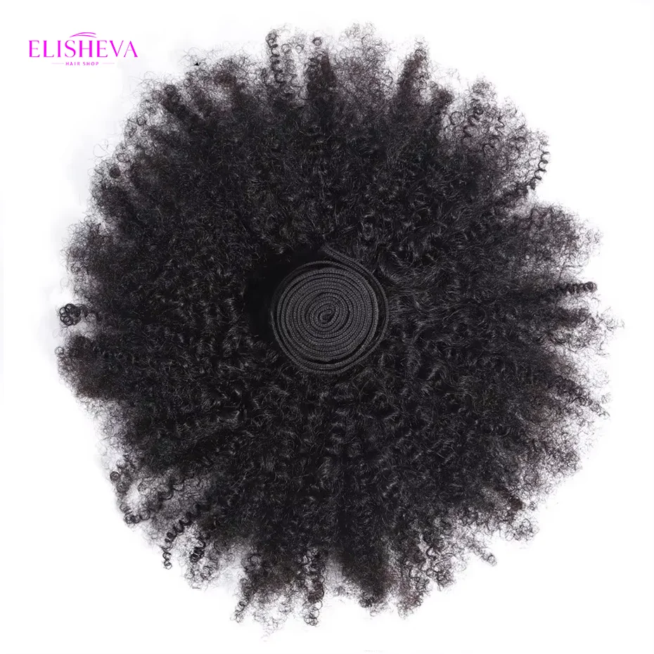 ELISHEVA Extension di Capelli Umani Indiani Grezzi, Confezione da 1/3/4 Fasci, Afro Kinky Curly, Nero Naturale/Nero Intenso, Remy Ondulati - immagine 6