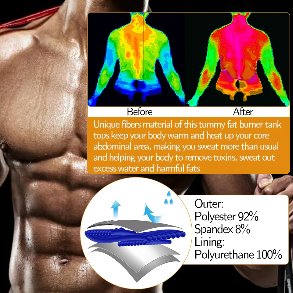 Men Sauna Sweat Vest Hot Polymer Corset Compression Waist Trainer Vest Workout Tank Top Zipper Weight Loss Body Shaper Shirt