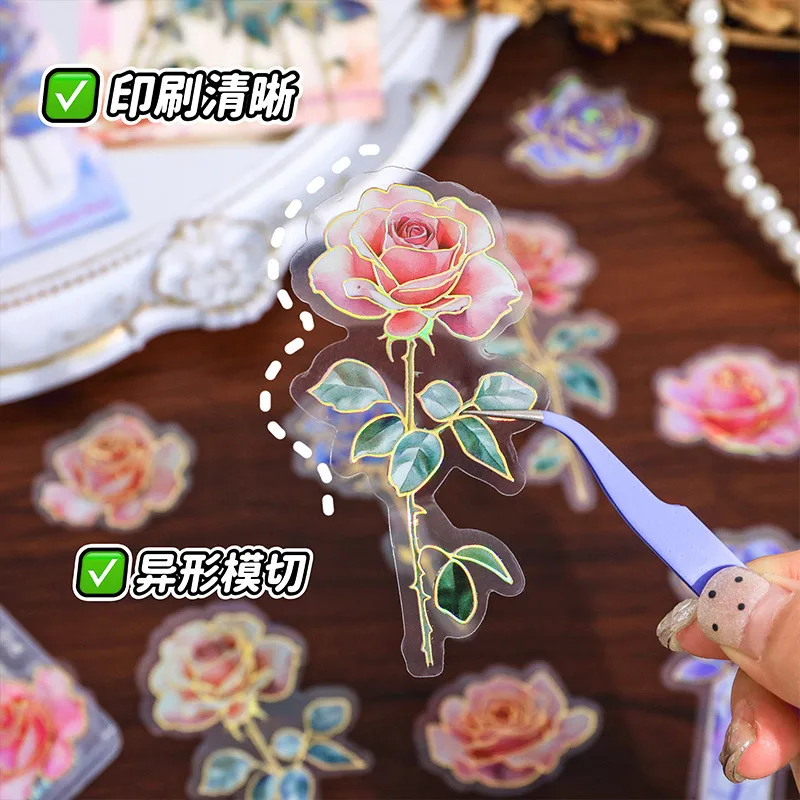 Stickers Scrapbooking Supplies Journamm 10pcs/pack PET Gold Foil Rose Stickers DIY Scrapbooking Creativity Adhesive Hand Made Decorative Junk Journal Supplies