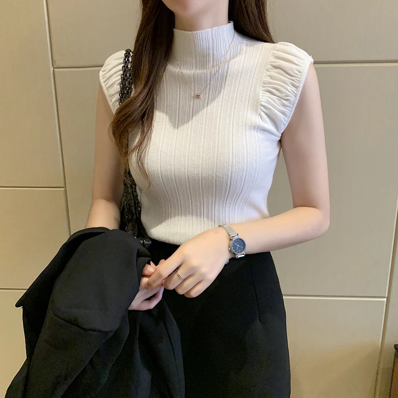 

Knitted shirt, tank top, women's inner layer top, slim fitting bottom shirt, sleeveless tight knit sweater, worn externally