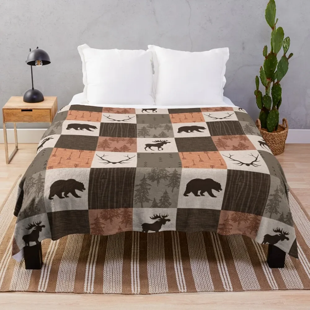 

woodland patchwork - rust/brown Throw Blanket Loose Fluffy Shaggy Sleeping Bag christmas gifts Blankets