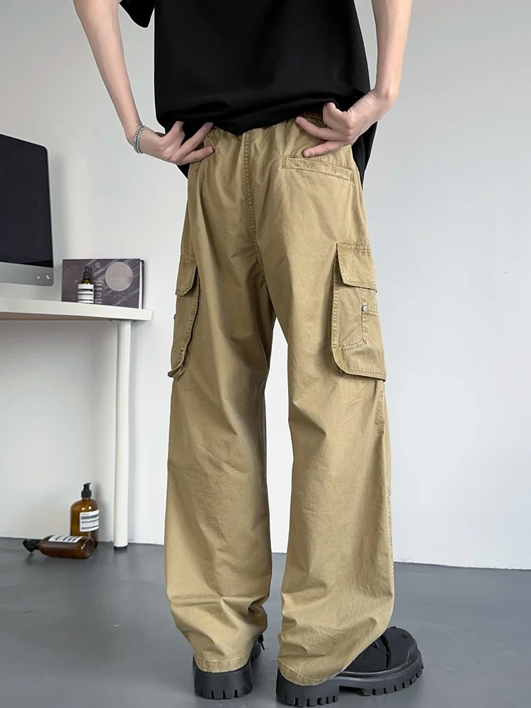 Men's Straight Cargo Pants Spring Summer Safari Style 5 Pockets Baggy Fit Casual Pants Washable Cotton Wide Leg Trousers 2