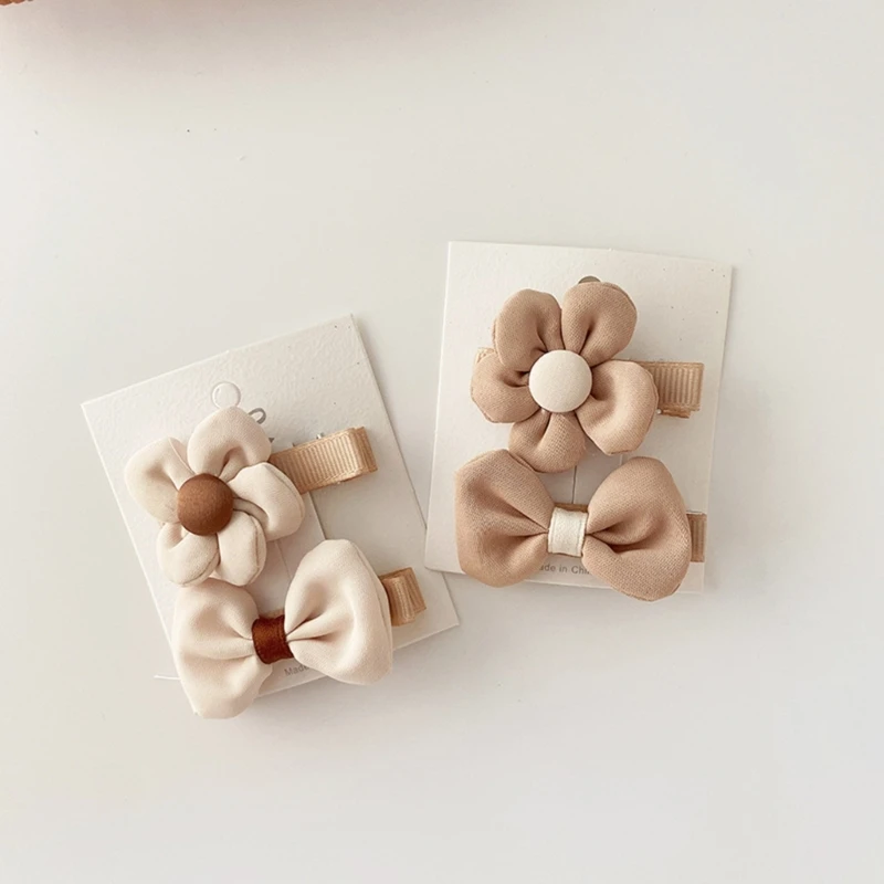 

2Pcs Girls Hair Clips Fabric Hairpins Hairstyle Accessories Cream Color Flower Hair Barrettes Set for Toddler Kids Teens