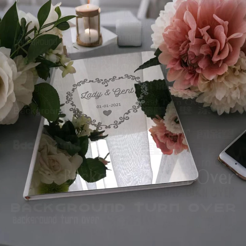 Guest Book Wedding Guestbook Personalized Mirror Names Date Blank Favor Signature Decor Party Heart Love Frame G017