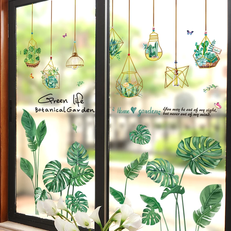 

Green Potted Plants Wall Stickers DIY Tropical Leaves Wall Decals for Living Room Kids Bedroom Nursery Kitchen Home Decoration