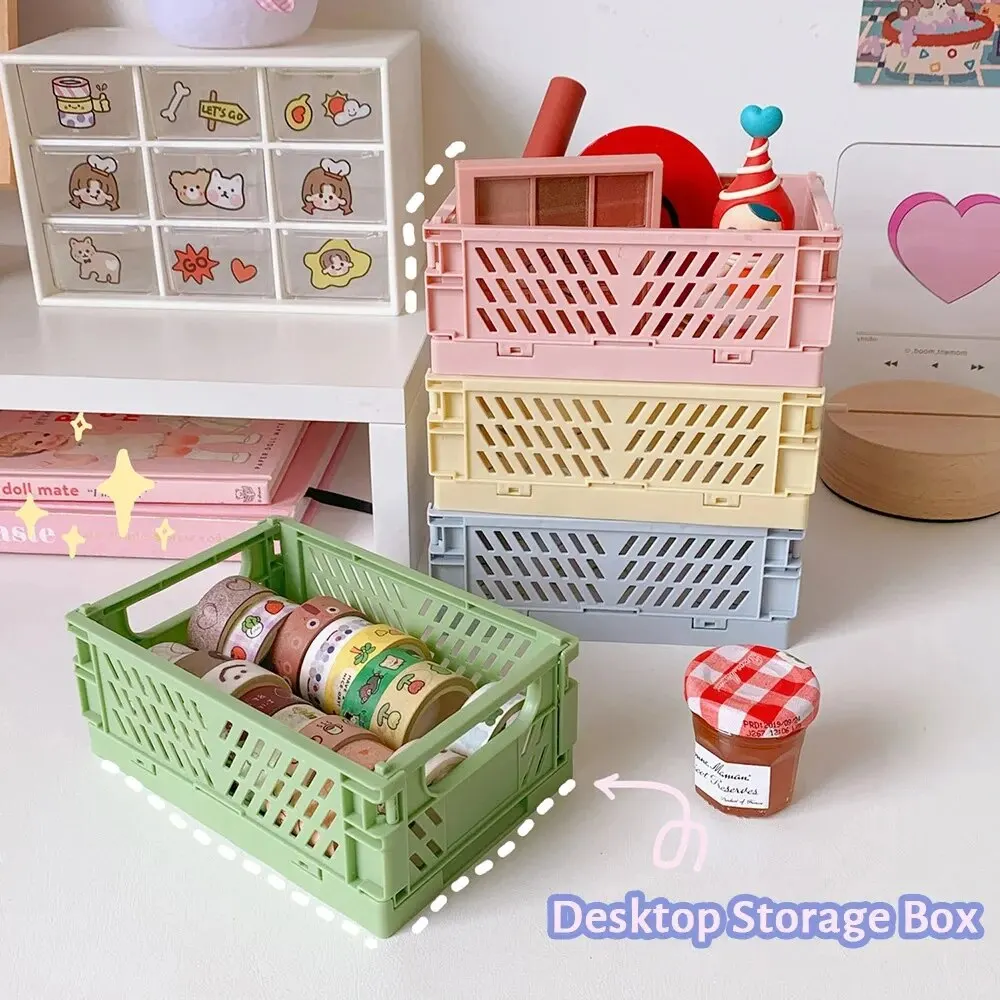 6 Color Organizing Storage Baskets Case Folding Student Desktop Basket Tape Stationery Plastic Foldable Container Storage Box 2