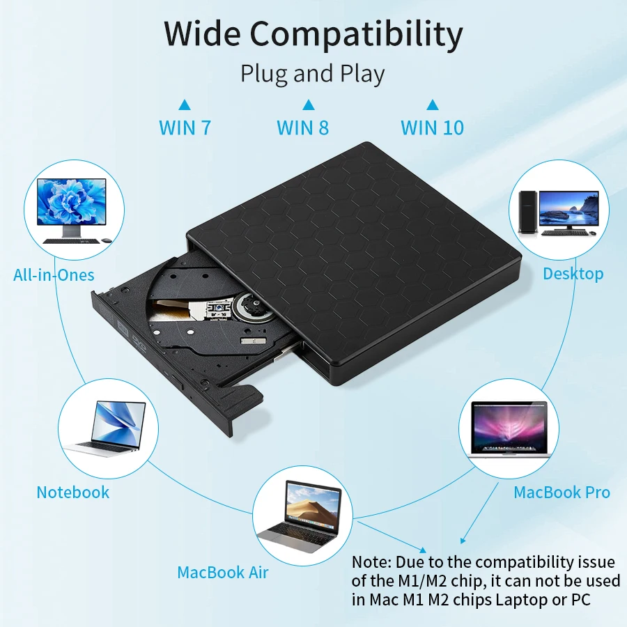 Zewnętrzny napęd DVD AMMTOO USB 3.0 Przenośny odtwarzacz +/-RW do nagrywarki CD ROM Kompatybilny z laptopem Komputer stacjonarny Windows