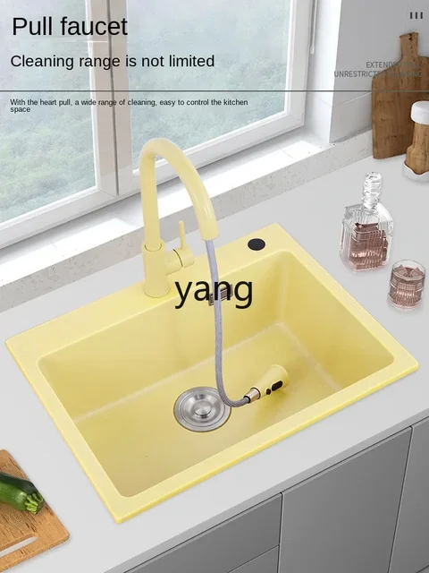 อ่างล้างจานครัวสีเหลืองอ่อน ทำจากหินควอตซ์ แบบช่องเดียว หนาพิเศษ สำหรับเครื่องล้างจาน ขนาดและจำนวนตามที่ระบุ 3