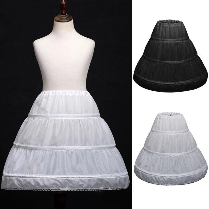 

Children Princess Petticoat A-Line 3 Hoops Double Layers Lace Trim Girls Dress