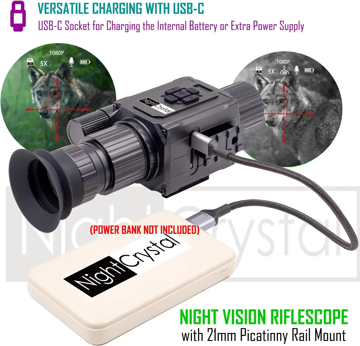 NK008 Digital Night Vision Scope, Hunting Infrared Riflescope Monocular 5X Zoom