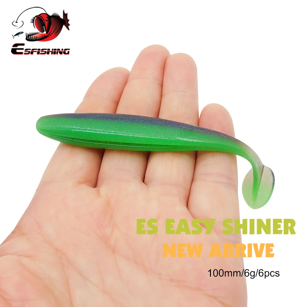 ESFISHING2023NewSoftLureSuperEasyShiner100mm6pcsTtailShad