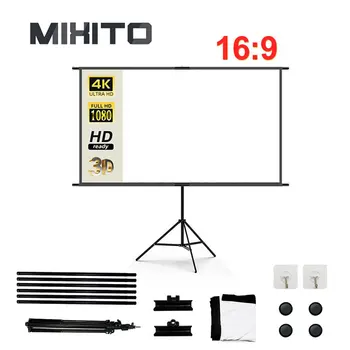 MIXITO 휴대용 16:9 고화질 접이식 싱글 스탠드, 벽걸이 이중 목적, 야외 사무실 및 가정용 프로젝션 스크린