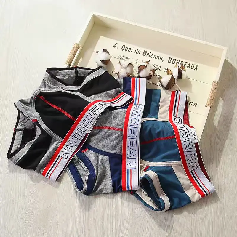 Men's Cotton Vintage Boxer Shorts Low-rise Underwear Patchwork Boxers 3 colors