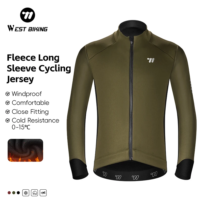 WEST BIKING Cycling Jacket Winter Thermal Fleece MTB Bike Coat Hot Warm Men Long Sleeve Windproof Bicycle Clothing For 0~15 ℃