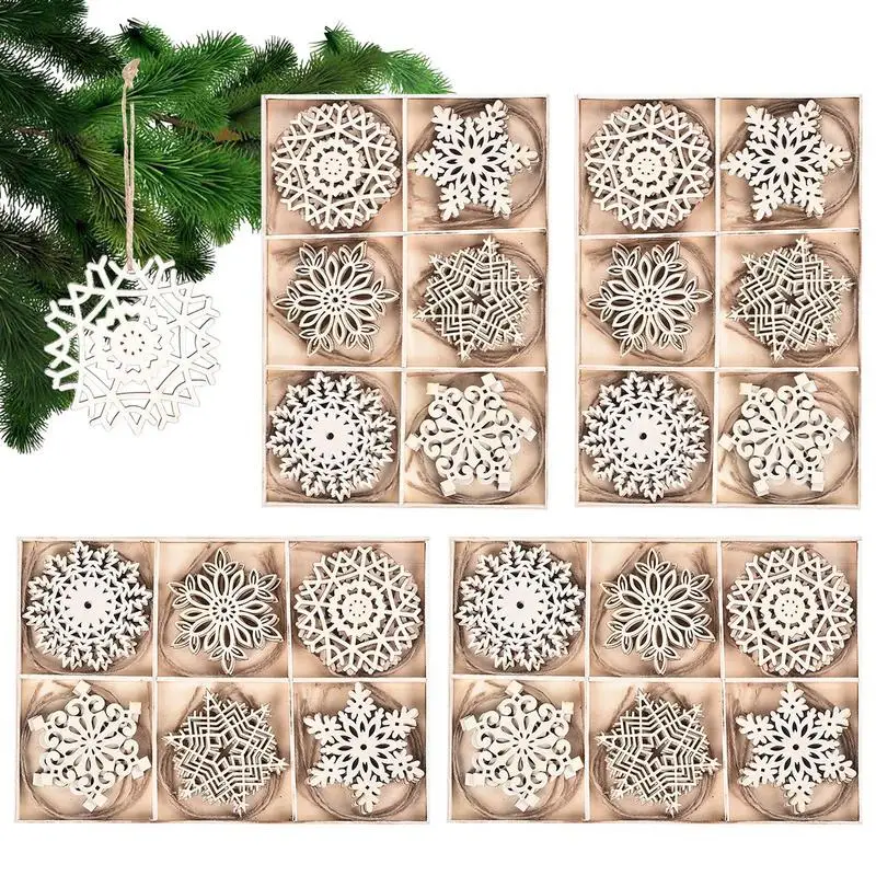 

Snowflake Wooden Cutouts Unfinished Christmas Wooden Decorations 24PC Wooden Snowflakes Ornaments Wooden Snowflakes Table Decor
