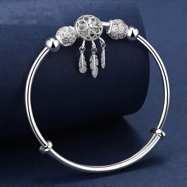 Silver Color Dreamcatcher Tassel Feather Lucky Bead Bracelet Bangle for Women Fashion Original Party Wedding Jewelry Gift - Image 2
