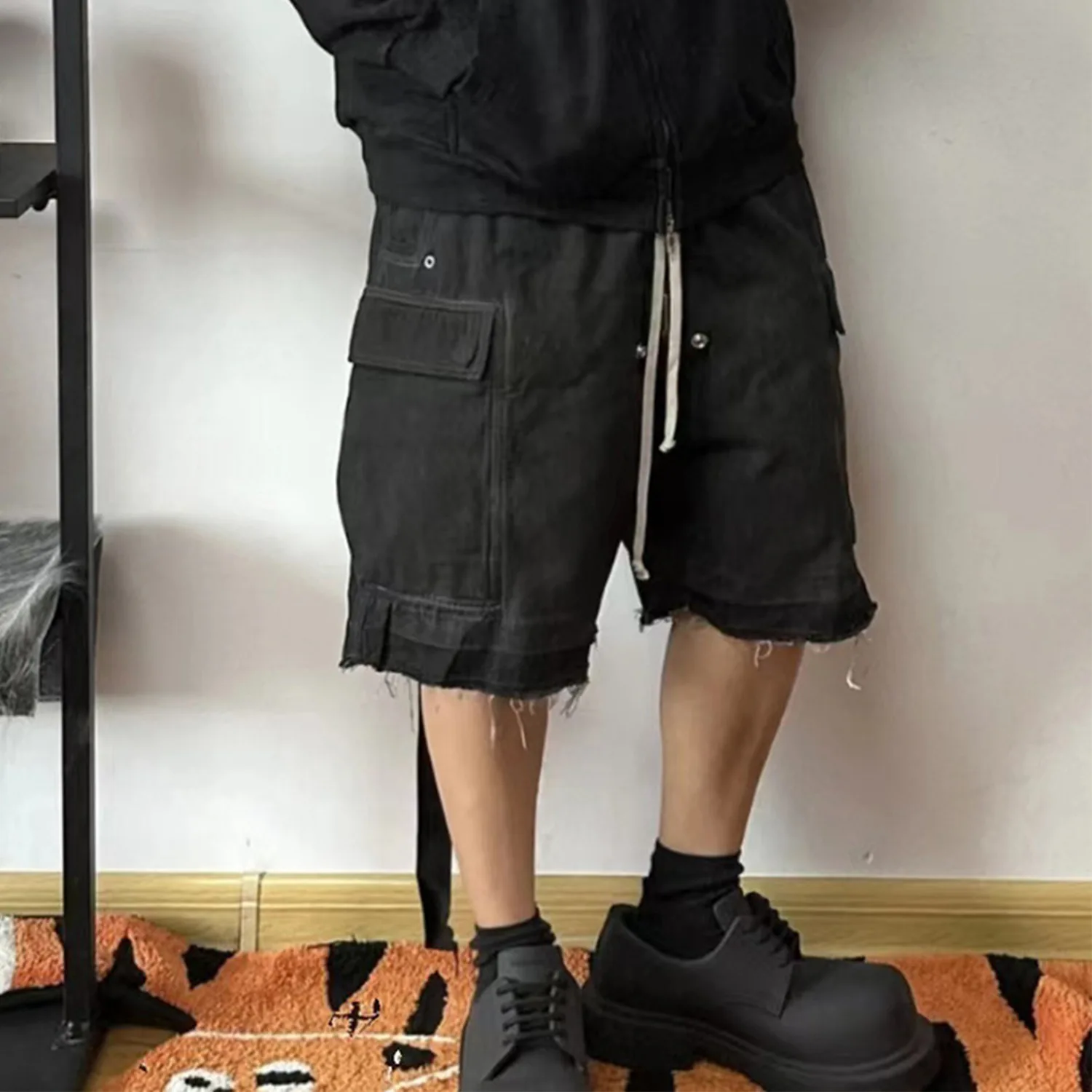 UMI MAO R0 Style Shorts High Street Patchwork Cat Whisker Workwear Pants Trendy Multi Pocket Denim Trousers Men's Women's