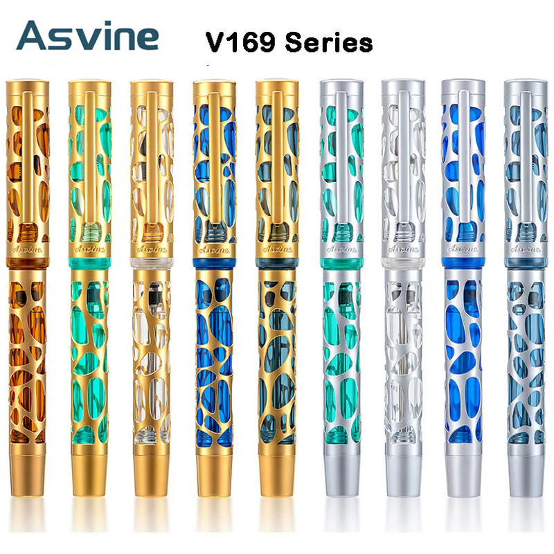 Asvine V169 진공 충전 만년필, EF/F/M 투명 아크릴 물방울 쓰기 선물, 문구 학교 사무용품