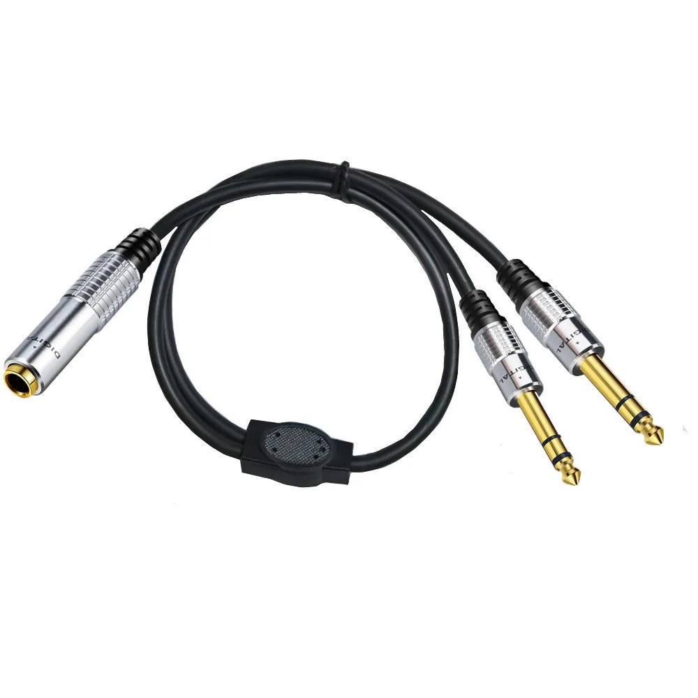 6.35mm Female Jack to 2 x 1/4& Male Plug Stereo Audio Adapter Speaker Y Splitter Cable Gold Plated Cable Cord 0.5m