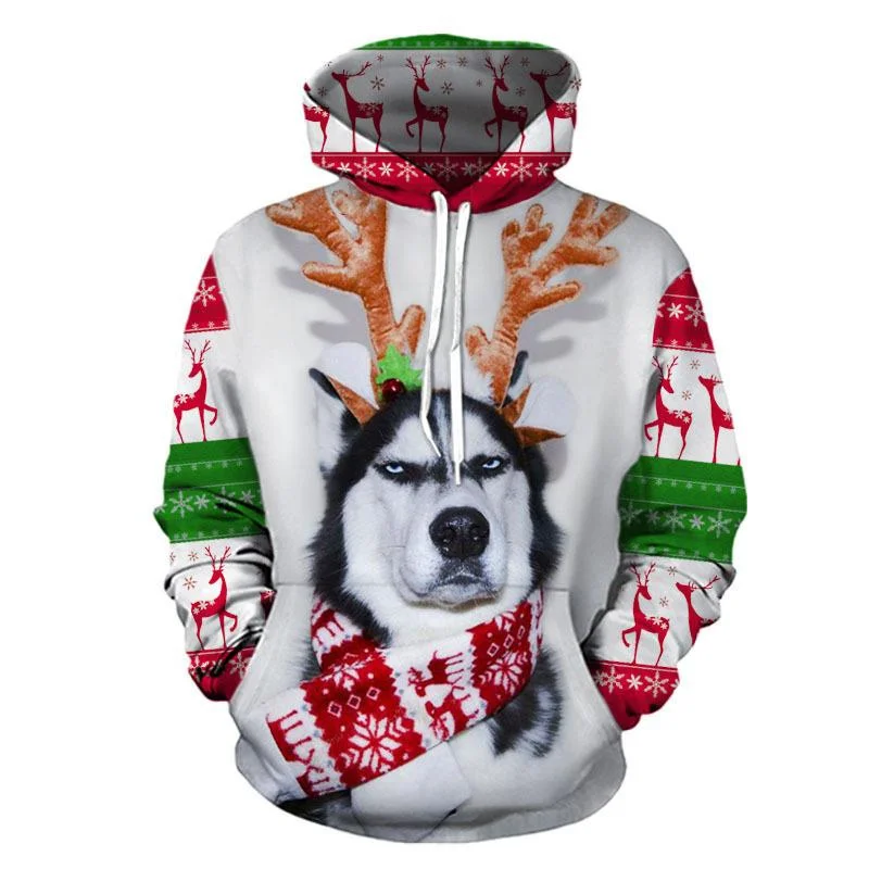 

Funny 3D Siberian Husky Print Men Pullover Hoodies Ugly Christmas Sweater Cat Dog Graphic Street Hooded Sweatshirts Hoodie Tops