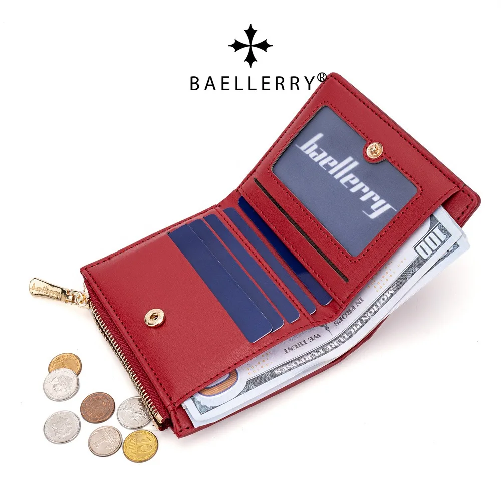Baellerry Short Zipper Wallet for Women - PU Leather RFID Safe, 4+ Card Slots, Mini Purse (Lightweight & Travel)