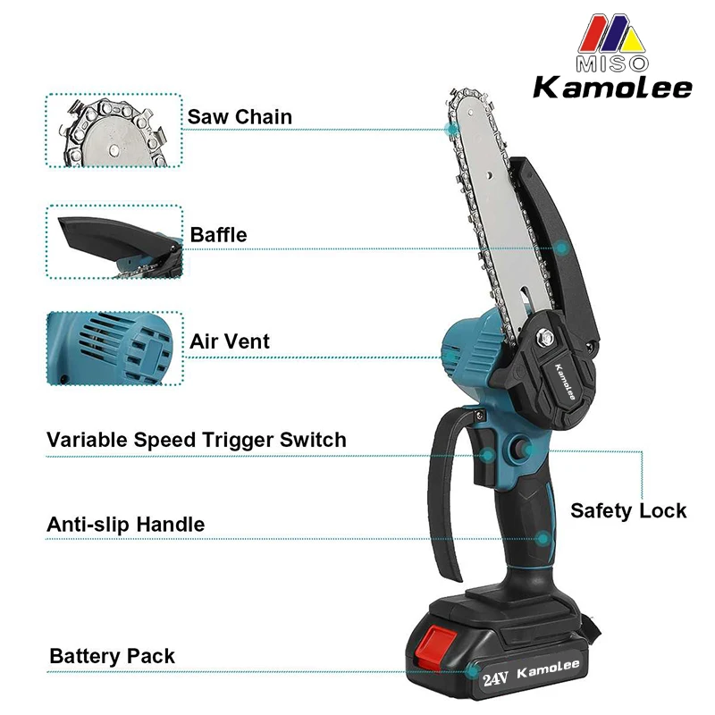 Kamolee-마키타 18V 배터리 사용 브러시리스 미니 체인톱, 24V, 4/6/8 인치, 나무 커터, 전정 정원 전동 공구