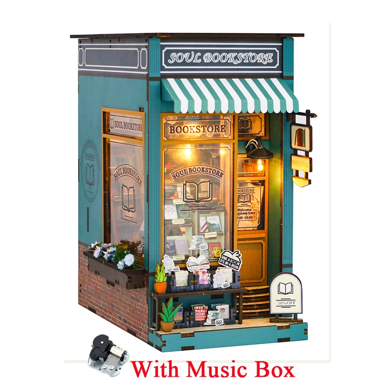 DIY Wooden Book Nook: Miniature Soul Bookstore Bookshelf Bookends Kit