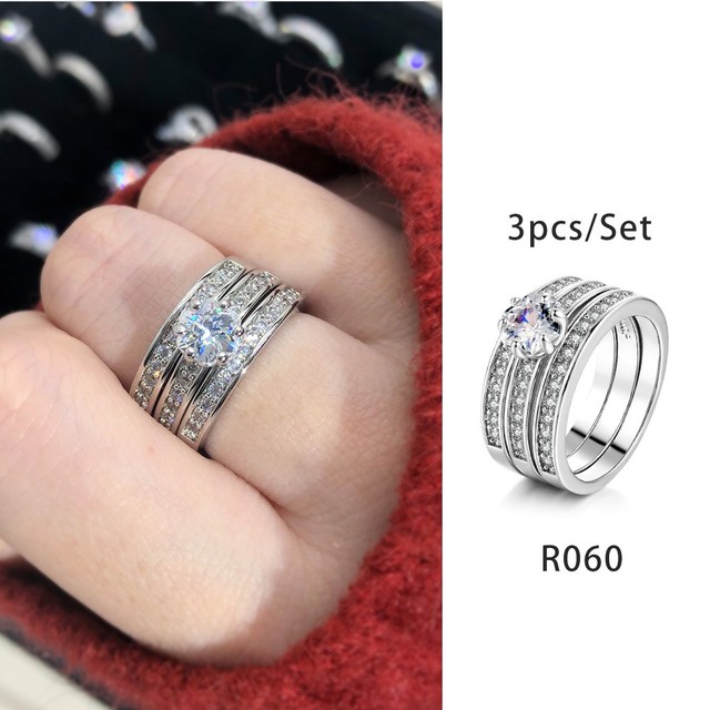 Luxury Diamond Promise Ring Set for Women Bridal Silver Color Big Zircon Proposal Marriage Wedding Cocktail Ring Jewelry