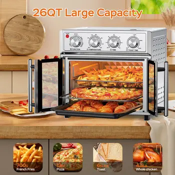 29.5 QT French Door Air Fryer Convection Toaster Oven, Extra Large 6 Slices, 1700W, Multifunction Oven for Air Fryer, Toast, Grill, Defrost, Bake, Time and Temperature Controls, Silver 7