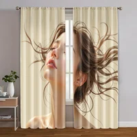 2pcs, Curtains&Window Treatment 2D print Beautiful Girl Versatile Durable Polyester (without rod) Versatile All Ldeal for 1
