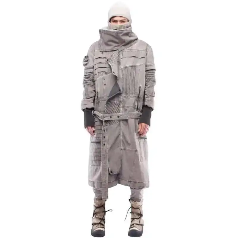 HKSH Waste Land Style Men's Tide Windbreaker Punk Dark Jackets Longline Irregular Patchwork Trench Wool Coat Winter Parka HK2618