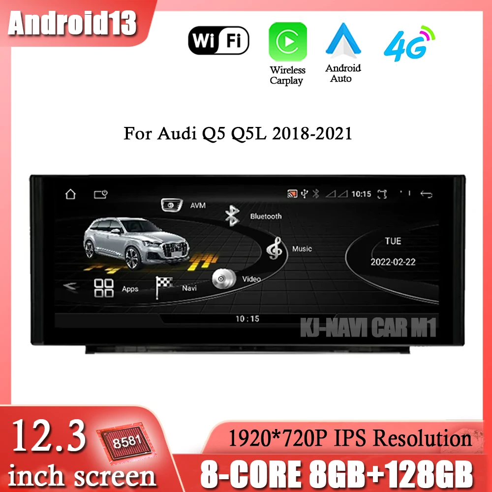 

Car Multimedia Stereo Auto Radio Google Carplay System Android13 For Audi Q5 Q5L 2018-2021 Screen Player GPS WIFI 4G 12.3INCH
