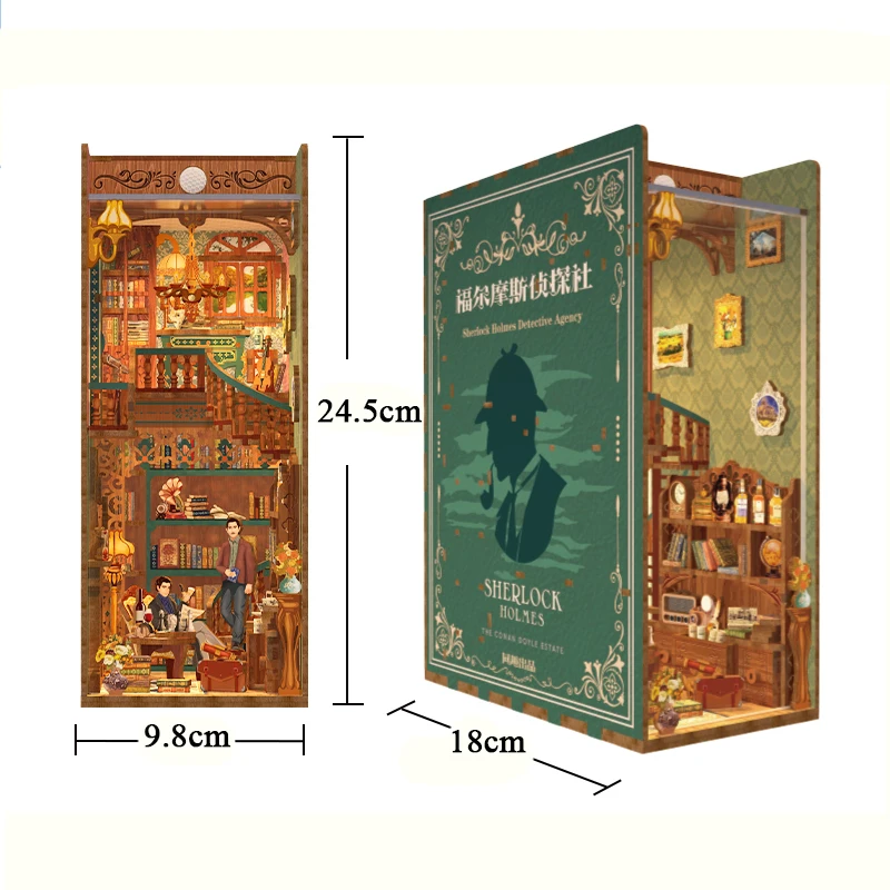 NEW DIY Wooden Book Nook Shelf Insert Kits Sherlockk Holmess Detective Agency Bookends Miniature Building Kits Bookshelf Gifts 5