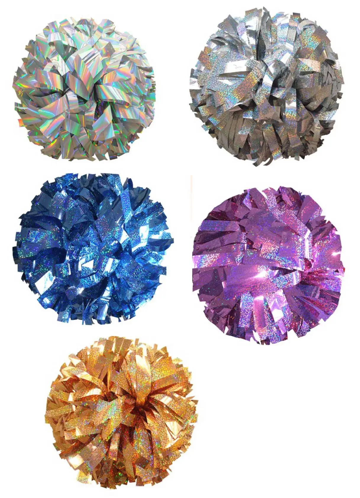 Blue metallic colorful Poms,4" 6" 8" 10" cheer pom poms,golden poms