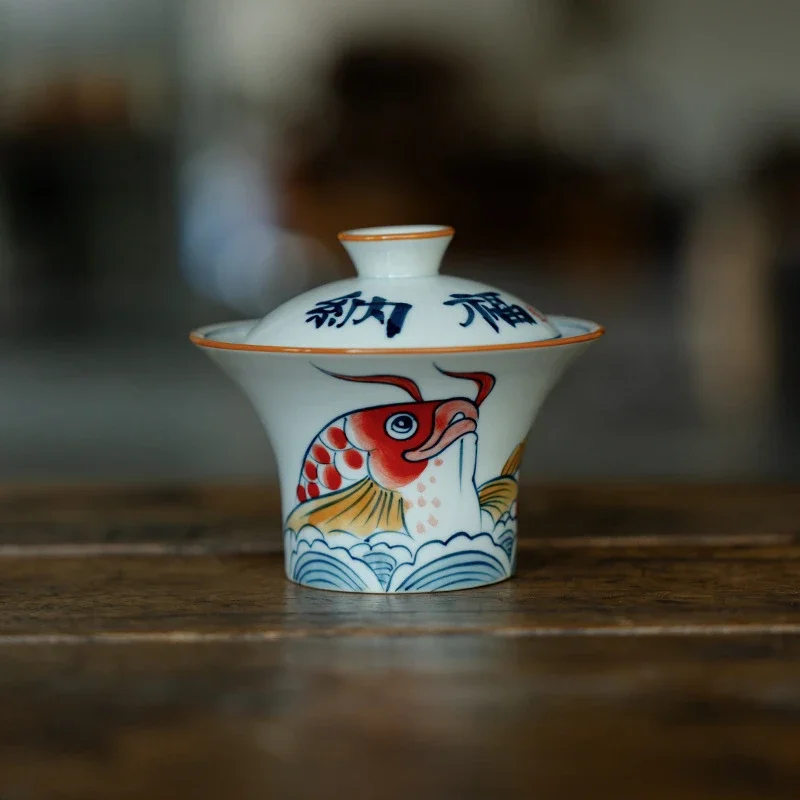 

Чистый ручная роспись, дракон, рыба, Gaiwan, античный нафуй, синий и белый чай, туреен, чай, Пивоваренная чаша, кафе, Ремесленная чашка, блюдце 110 мл