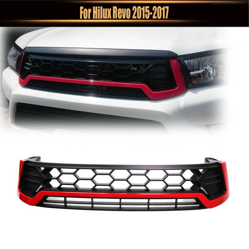 

With LED Lights Front Racing Grilles Auto Front Assembly Bumper Guard Grille Car Mesh Grills Cover ABS For Hilux Revo 2015-2017