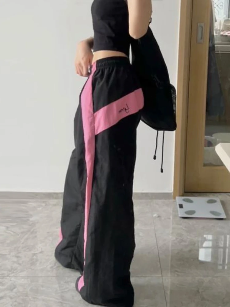 ADAgirl Y2k Black Sweatpants for Women Hip Hop Baggy Straight Wide Leg Jogging Sporty Pants Korean Streetwear Causal Trousers