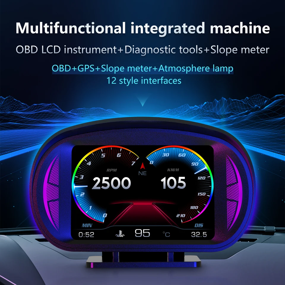 4 Inch Hud Obd+gps Smart Car Head-up Display Overspeed, Voltage, Water  Temperature Alarm Slope Meter Speedometer Car Accessories - Head-up Display  - AliExpress