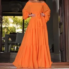 

2022 Autumn Orange Chiffon Long Graduation Dresses Women Casual Full Sleeve Straight Homecoming Prom Party Vestidos Girl Frocks