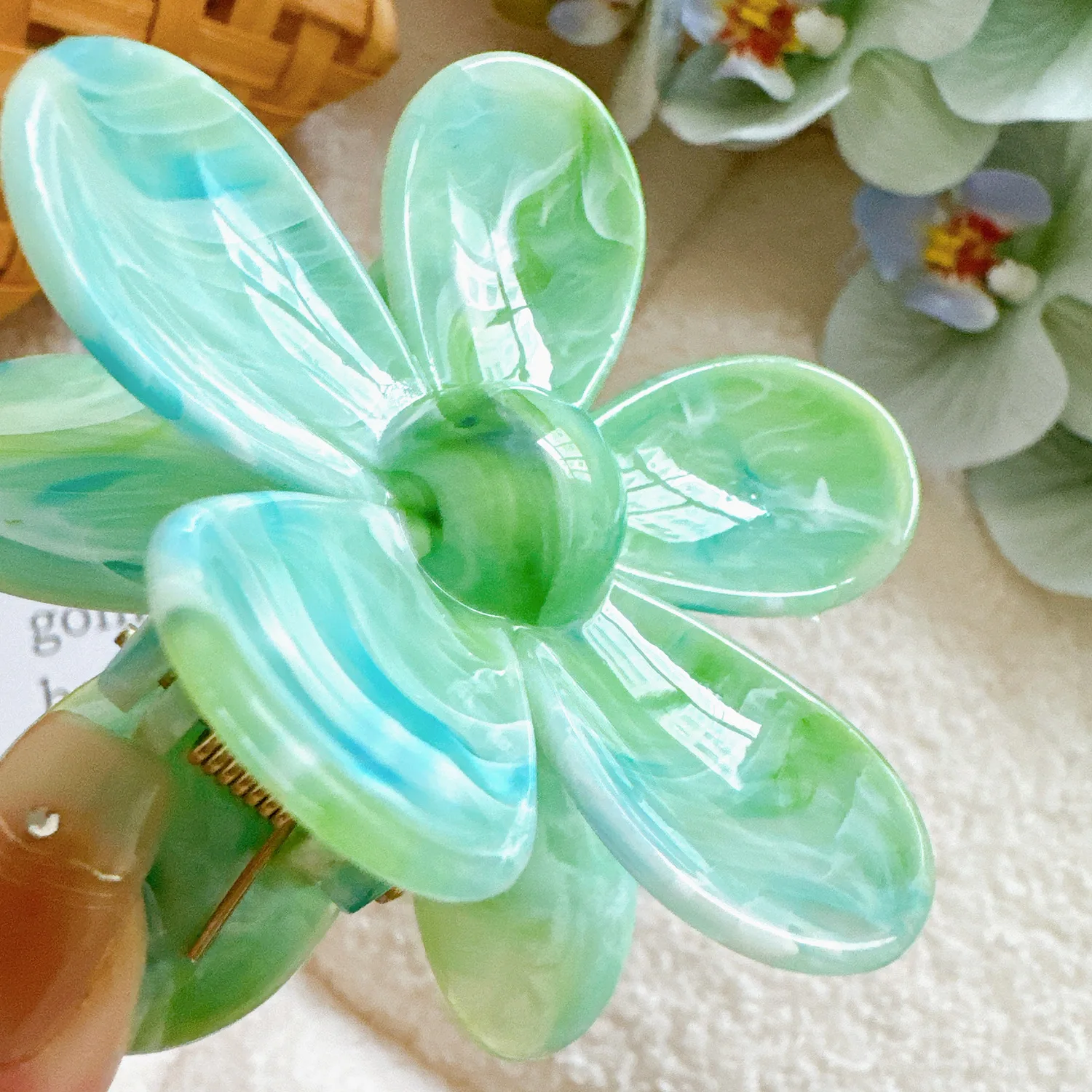 Korean New Design Blooming Turquoise Geometry Hair Clip Simple Plastic Shark Clip High Ponytail Headwear For Woman Girls