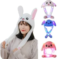 Cute Animal Cosplay Hats New Plush Bunny Hat Glowing Plush Ear Moving Jumping Hat Ears Popping Up When Pressing The Paws