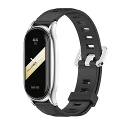 Premium PU Leather Wristband and Metal Bracelet for MiBand10 Ceramic (Plus Black Silver 2)