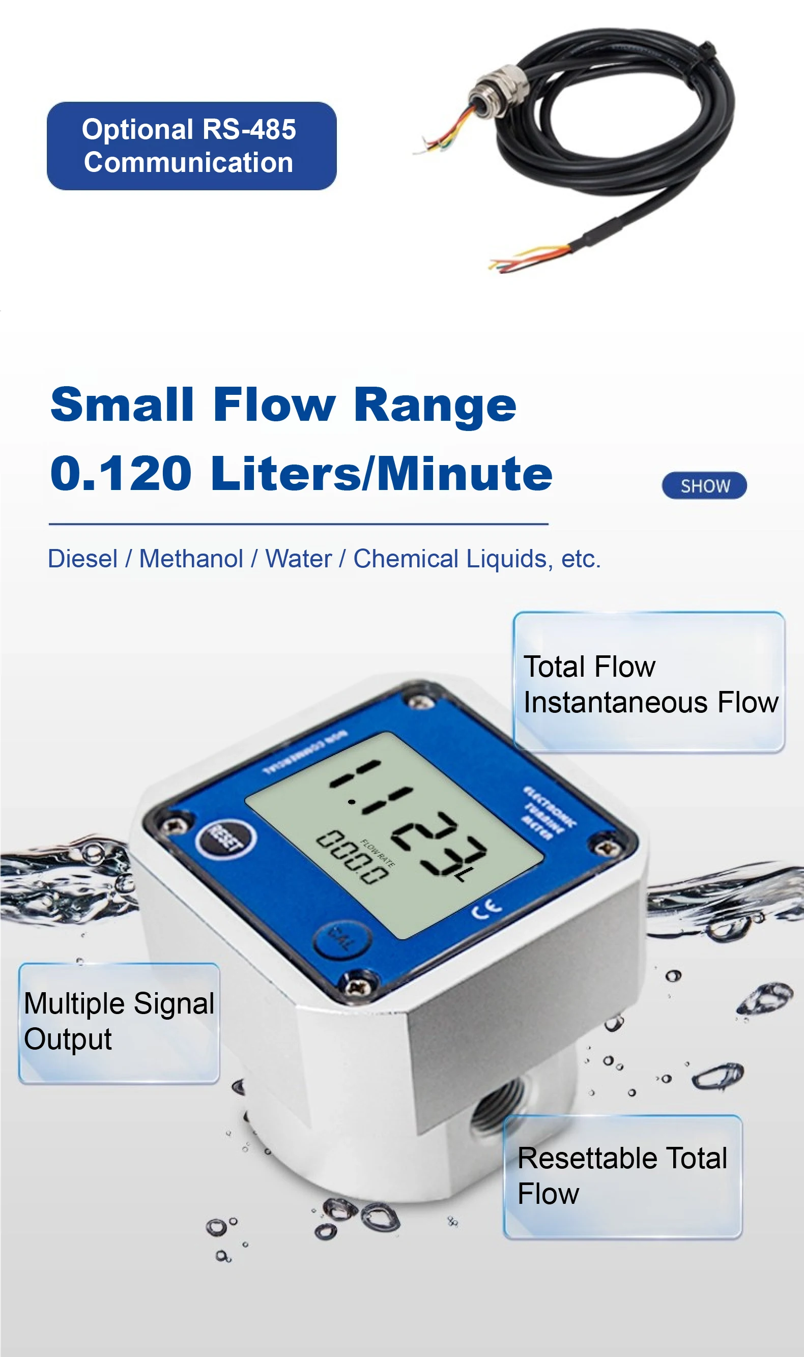 Micro Digital Oval Gear Flow Meter Fuel Flowmeter for Diesel Alcohol Aluminum B